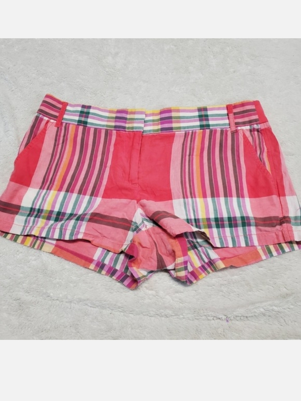 J. Crew‎ Pink White Plaid Mini Shorts 10 Summer Casual Cottage Feminine Boho